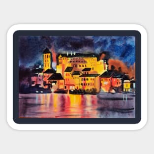 Cities by night travel illustration in watercolours Sticker